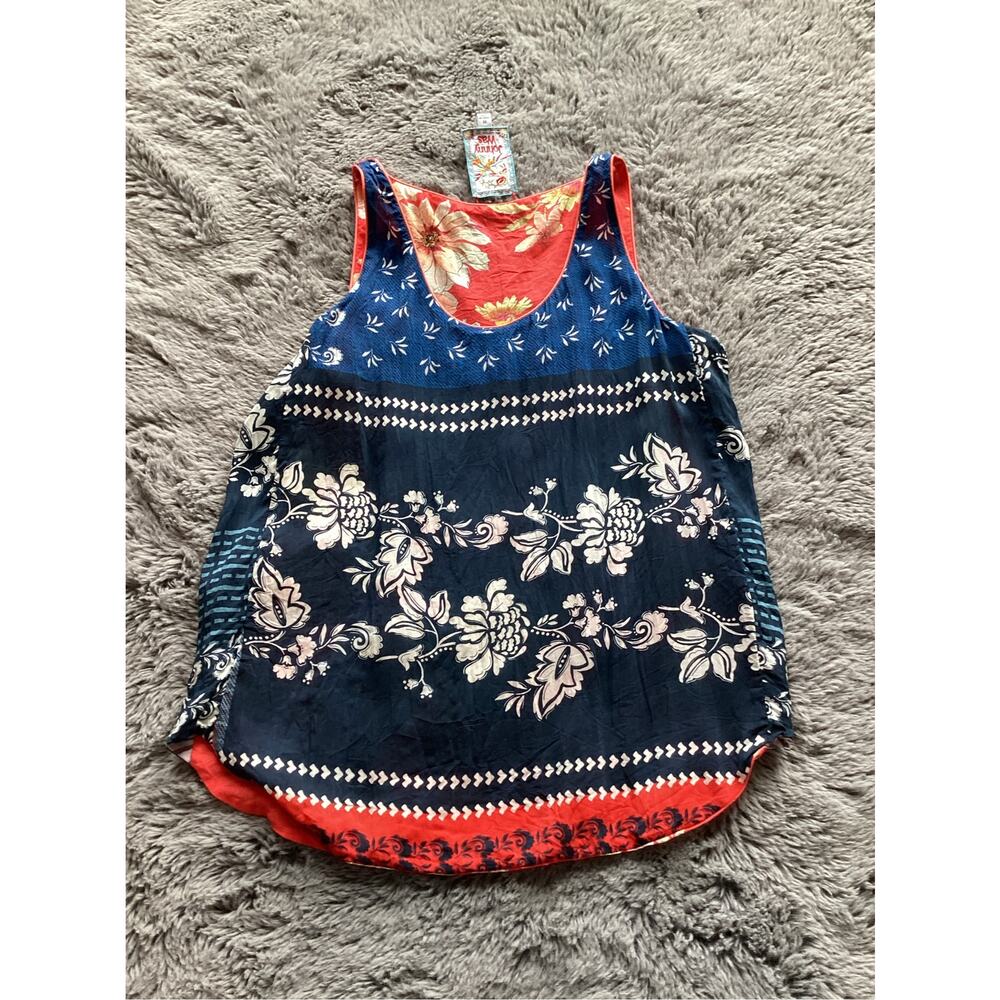 Johnny Was Floral Martha Reversible Swing Tank Top Bohemian Orange Blue Size XS - Picture 2 of 8